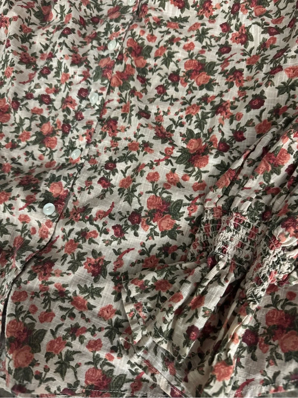 Free People Blouse Floral Tie-Neck Puff Sleeve